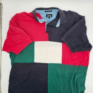 Woods & Gray Mens XL Color Block Rugby Polo Shirt USA Flag Embroidered